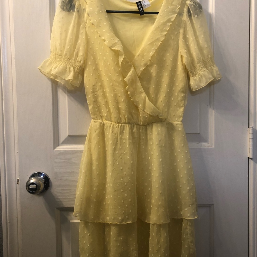 Yellow H&M polka dot dress with ruffled sleeves